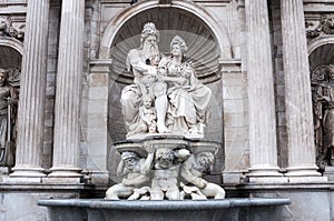 The Albrecht Fountain Danubius and Vindobona in Vienna, Austria