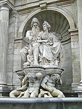 The Albrecht Fountain Danubius and Vindobona in Vienna, Austria