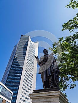 Albrecht Thaer monument and Panorama Tower in the city of Leipzig, Germany