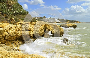 Albufeira Auramar Beach coastal erosion on the Algarve coast