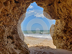 Albufeira natural cave view, Algarve Portugal.