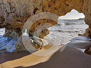 Albufeira natural rock arch, Algarve Portugal.