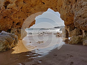 Albufeira natural rock arch, Algarve Portugal.