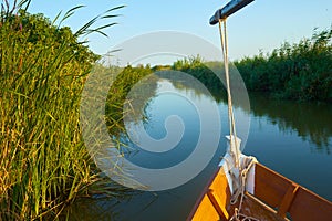 Albufera canal boats in El Palmar de Valencia Spain