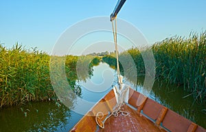 Albufera canal boats in El Palmar de Valencia Spain