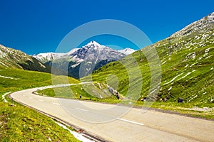 Albula pass road in Swiss Alps near Sankt Moritz photo