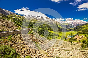 Albula pass road in Swiss Alps near Sankt Moritz photo