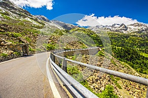 Albula pass road in Swiss Alps near Sankt Moritz photo