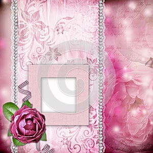 Album page - romantic background with frame, rose