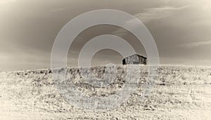 Albumen Print - Tobacco Barn on Hill