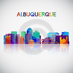 Albuquerque skyline silhouette in colorful geometric style.