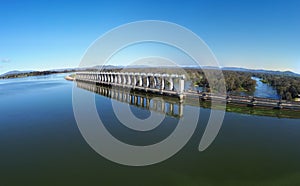 Albury, New South Wales, Australia aerial photography from drone, above Murray river near Hume dam is a major dam. photo
