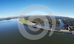 Albury, New South Wales, Australia aerial photography from drone, above Murray river near Hume dam is a major dam.