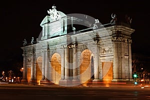 Alcala gate in Madrid by night