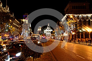 AlcalÃ¡ Street in a christmas night, Madrid Spain.