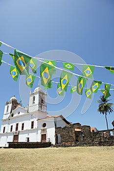 Alcantara Brasil White Colonial Church Nordeste with Brazilian Flag Bunting photo