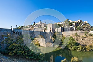 Alcantara bridge river Tagus and Toledo city