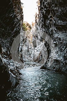 Alcantara Gorge and Alcantara river park in Sicily Island, Italy.