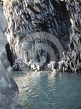 The alcantara gorges and its strange walls in Sicily at the foot of Etna