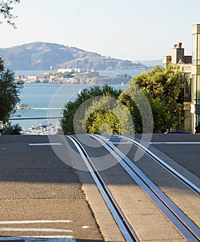 Alcatraz and cable car rails