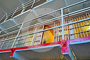 Alcatraz Island, prison, bars, cell, cells, San Francisco, California, United States of America, Usa, interiors, corridor, inmate