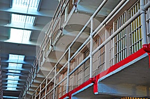 Alcatraz Island, prison, bars, cell, cells, San Francisco, California, United States of America, Usa, interiors, corridor, inmate