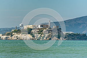 Alcatraz Island And Prison In San Francisco Bay near the Fisherman`s Wharf Pier 39  of San Francisco, California, United states