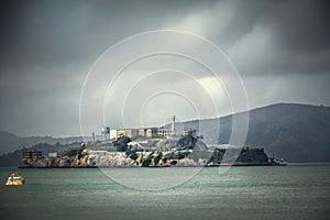 Alcatraz island under a grey sky