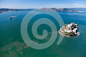 Alcatraz jail in San Francisco and Golden Gate Bridge