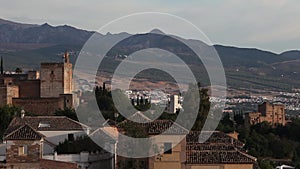 Alcazaba of Alhambra, and Albaicin roofs, Granada. Andalusia, Spain. Europe