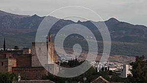 Alcazaba of Alhambra, and Sierra Nevada, Granada. Andalusia, Spain. Europe