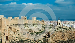 Alcazaba fortress and Jesus Christ statue in Almeria