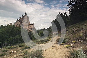 Alcazar castle in Segovia with PeÃ±alara mountain