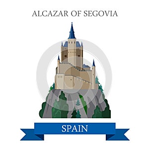 Alcazar of Segovia Spain flat vector attraction sight landmark