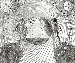 hermetic alchemical illustration of the geometric pythagorean tetragram of stolcius von stolcenberg