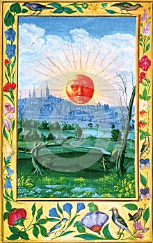 Alchemical illustration of the sun by s.trismosin taken from the opera splendor solis