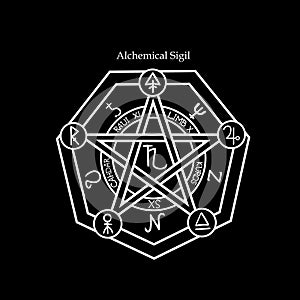 alchemical seal with patterns and alchemical symbols