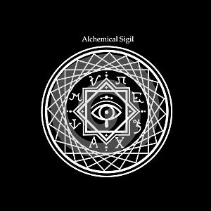 alchemical seal with patterns and alchemical symbols