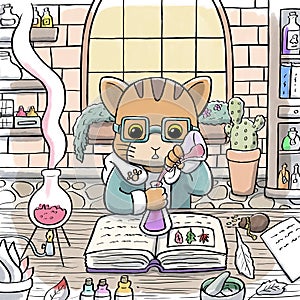 Alchemist Cat Brewing a Potion