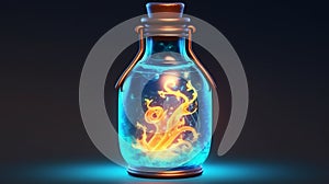 A alchemists flask with glowing fluid inside.Generative AI