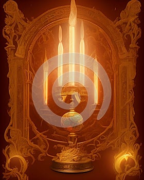 Alchemy, candles and golden details photo