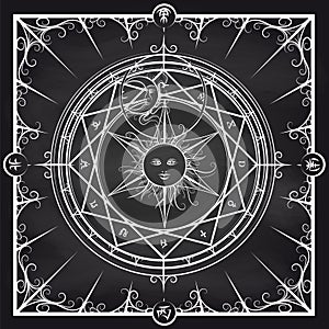 Alchemy magic circle on chalkboard background