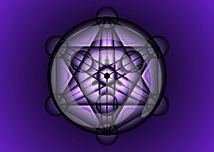 Alchemy occult Mandala Metatrons Cube Flower of Life. Black Sacred geometry graphic element magic hexagram. Vector Mystic sign photo
