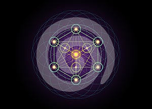 Alchemy occult sign, Metatrons Cube, Flower of Life. Sacred geometry, graphic element magic hexagram. Vector Mystic icon platonic