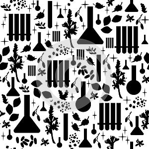 Alchemy seamless pattern. Black elements on white background.