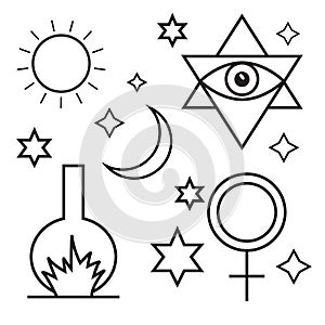 Alchemy, spirituality, occultism, chemistry, magic symbols