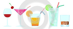 Alchoholic cocktails in glasses. Vector drinks illustration. photo