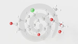 alclometasone molecule 3d, molecular structure, ball and stick model, structural chemical formula synthetic corticosteroid