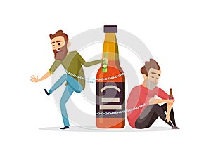 Alcohol addict. Drunk men, alcohol abuse vector illustration. Alcoholism concept