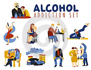 Alcohol Addiction Icons Set